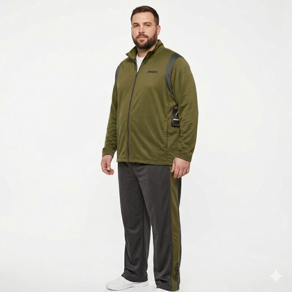 NWT And1 Men's Tracksuit Set Jacket & Pants‎ Green/Black L